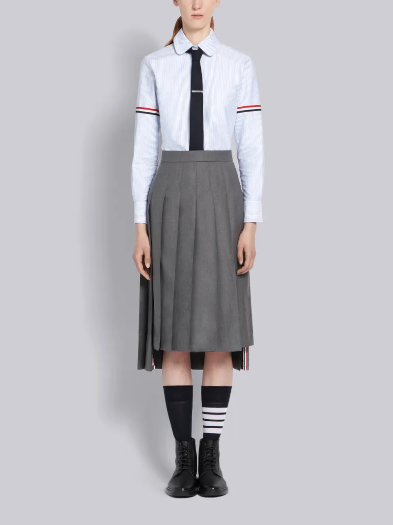 Blue University Stripe Oxford Grosgrain Armband Long Sleeve Shirt