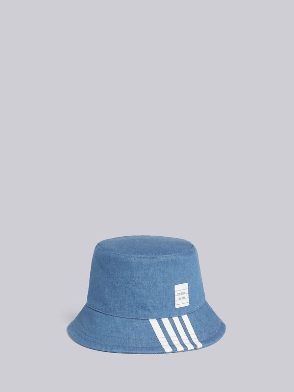 Blue Washed Denim 4-Bar Classic Bucket Hat