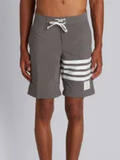 Board Short With Printed 4-Bar In Grey Brushed Finish Swim Tech