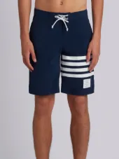 Board Short With Printed 4-bar In Navy Brushed Finish Swim Tech