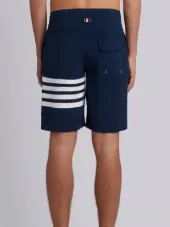 Board Short With Printed 4-bar In Navy Brushed Finish Swim Tech