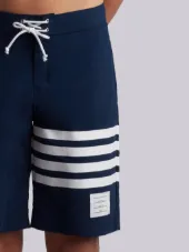 Board Short With Printed 4-bar In Navy Brushed Finish Swim Tech