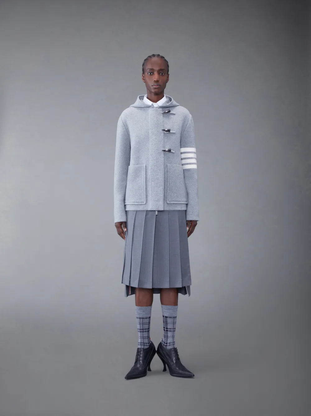 Boiled Wool 4-Bar Hooded Duffle Jacket | Thom Browne Boiled Wool 4-Bar Hooded Duffle Jacket | Thom Browne