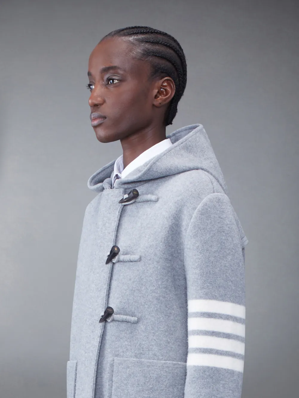 Boiled Wool 4-Bar Hooded Duffle Jacket | Thom Browne Boiled Wool 4-Bar Hooded Duffle Jacket | Thom Browne