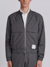 Bomber With Vents And Center Back Red, White And Blue Stripe In Super 120’s Plain Weave Wool