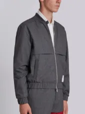 Bomber With Vents And Center Back Red, White And Blue Stripe In Super 120’s Plain Weave Wool