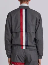 Bomber With Vents And Center Back Red, White And Blue Stripe In Super 120’s Plain Weave Wool