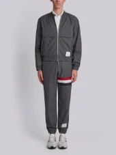 Bomber With Vents And Center Back Red, White And Blue Stripe In Super 120’s Plain Weave Wool