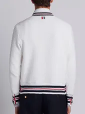 Boxy V-Neck Pullover With Cricket Stripe In Chunky Basket Stitch