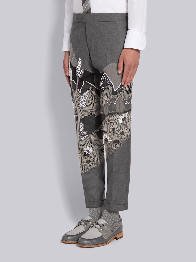 BULLION STITCH MESH SCENIC APPLIQUE TROUSER