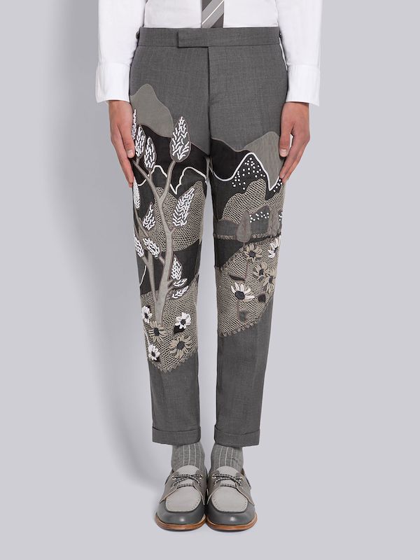 BULLION STITCH MESH SCENIC APPLIQUE TROUSER