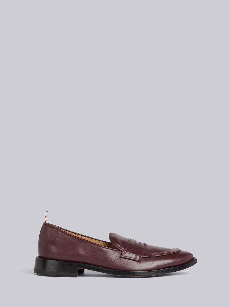 Burgundy Vitello Calf Leather Flexible Leather Sole Soft Penny Loafer