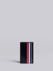 Business Card Holder With Red, White And Blue Printed Stripe In Calf Leather