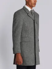 Button Back Classic Chesterfield Overcoat In Herringbone Harris Tweed