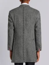 Button Back Classic Chesterfield Overcoat In Herringbone Harris Tweed
