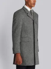 Button Back Classic Chesterfield Overcoat In Herringbone Harris Tweed