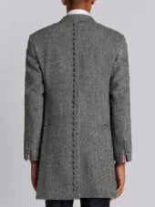 Button Back Classic Chesterfield Overcoat In Herringbone Harris Tweed
