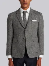Button Back Classic Sport Coat In Herringbone Harris Tweed