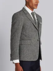 Button Back Classic Sport Coat In Herringbone Harris Tweed