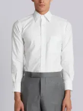 Button Back Long Sleeve Shirt In White Oxford
