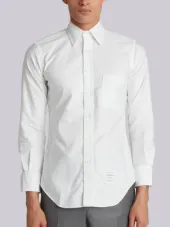 Button Back Long Sleeve Shirt In White Oxford