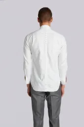 Button Back Long Sleeve Shirt In White Oxford