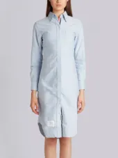 Button Down Knee Length Shirt Dress with Grosgrain Placket