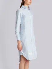 Button Down Knee Length Shirt Dress with Grosgrain Placket