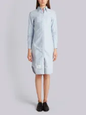 Button Down Knee Length Shirt Dress with Grosgrain Placket