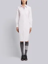 Button Down Knee Length Shirt Dress with Grosgrain Placket