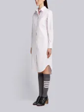 Button Down Knee Length Shirt Dress with Grosgrain Placket
