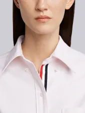 Button Down Knee Length Shirt Dress with Grosgrain Placket