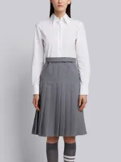 Button Down Pleated Bottom Shirtdreshort Sleeve With Belt In School Uniform Plain Weave