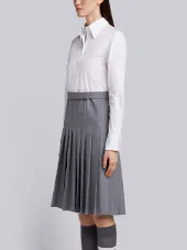 Button Down Pleated Bottom Shirtdreshort Sleeve With Belt In School Uniform Plain Weave