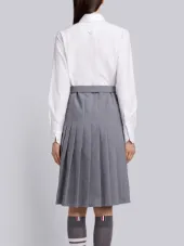 Button Down Pleated Bottom Shirtdreshort Sleeve With Belt In School Uniform Plain Weave