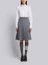 Button Down Pleated Bottom Shirtdreshort Sleeve With Belt In School Uniform Plain Weave