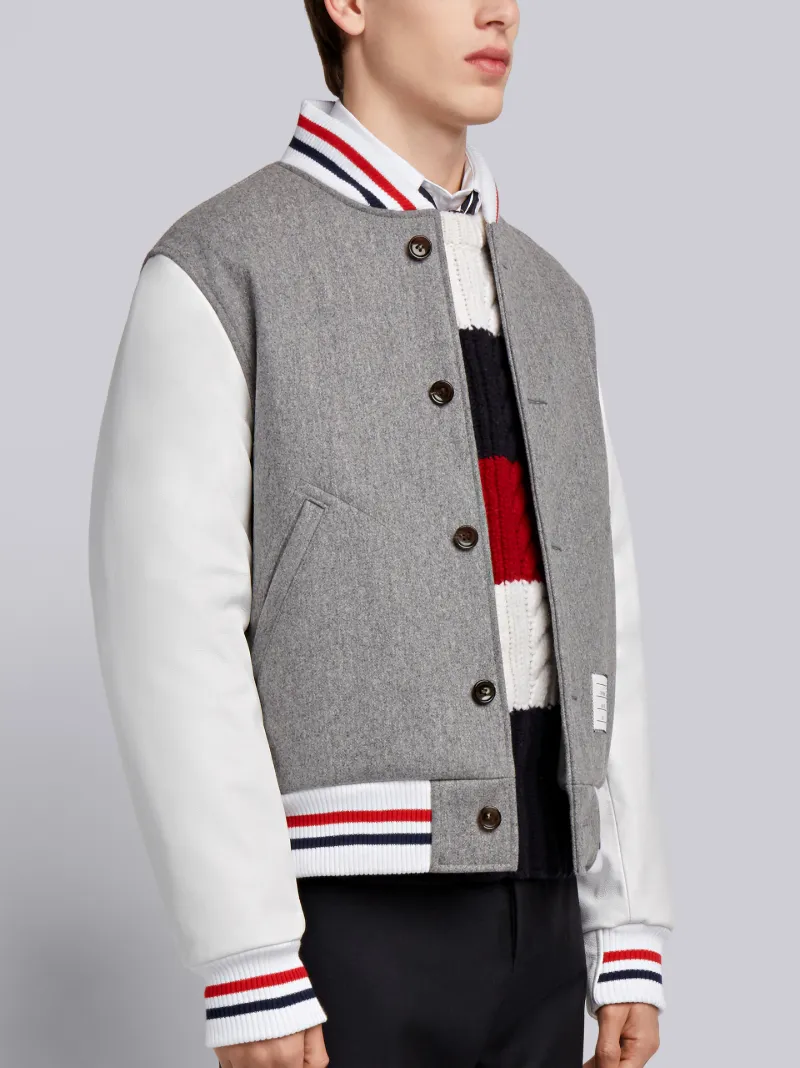 Button Front Melton Wool Varsity Jacket Thom Browne