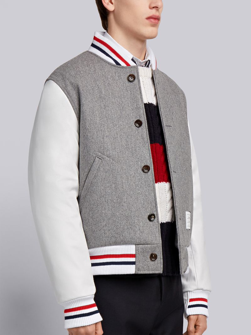 Button Front Melton Wool Varsity Jacket Thom Browne Official