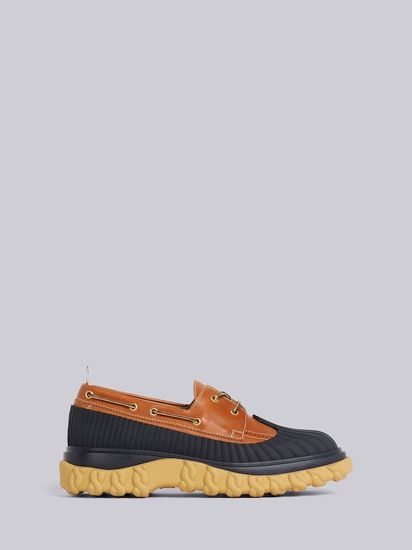 Camel Calf Leather 3-piece Molded Rubber Sole Duck Boat Shoe