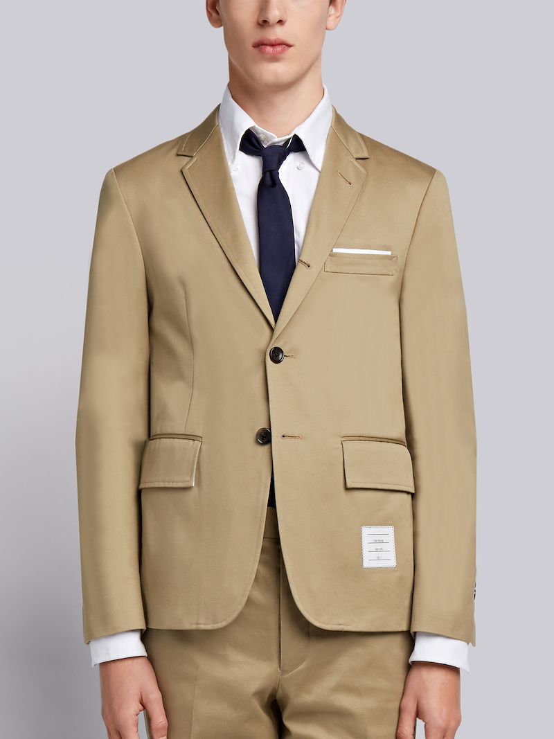 Camel Cotton Unconstructed Single Breasted 4-Bar Classic Jacket 