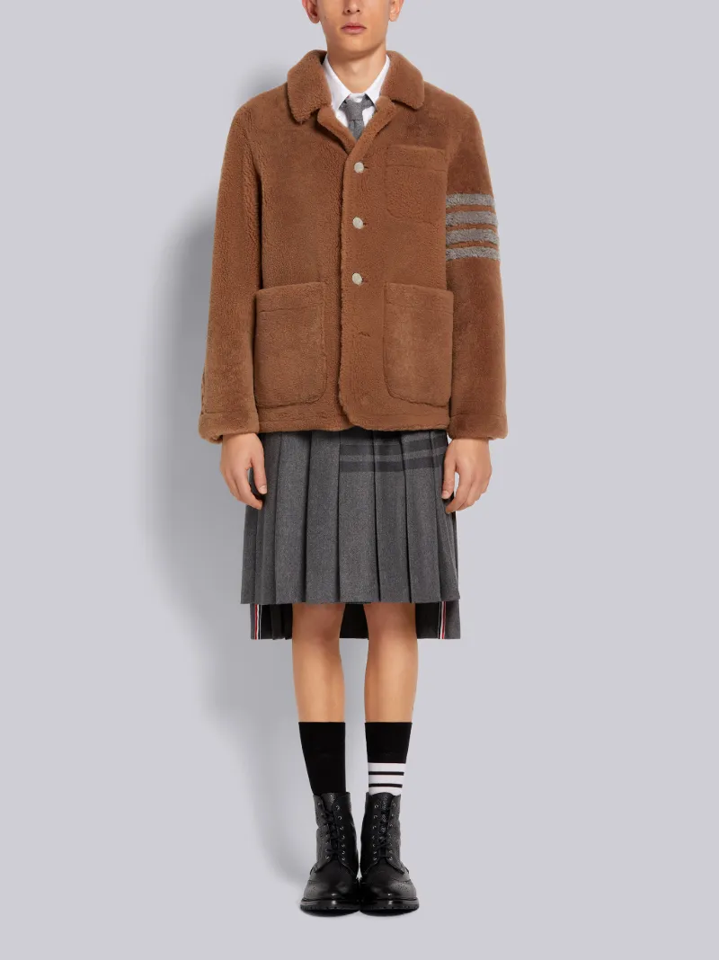 Camel Dyed Shearling Round Collar 4-Bar Patch Pocket Sack Jacket