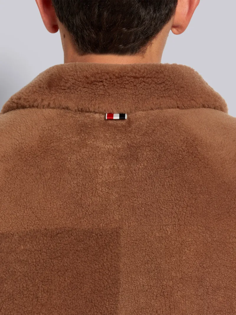 Camel Dyed Shearling Round Collar 4-Bar Patch Pocket Sack Jacket