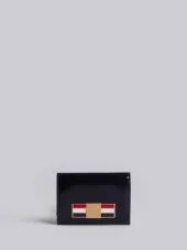 Card Holder With Red, White And Blue Enamel Metal Bow Clasp In Calf Leather
