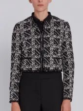 Cardigan Jacket With Slashed Tulle Binding In Embroidered Sheer Tweed On Tulle