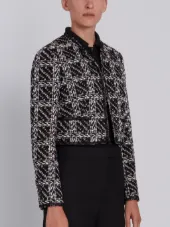 Cardigan Jacket With Slashed Tulle Binding In Embroidered Sheer Tweed On Tulle