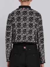 Cardigan Jacket With Slashed Tulle Binding In Embroidered Sheer Tweed On Tulle