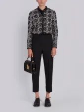 Cardigan Jacket With Slashed Tulle Binding In Embroidered Sheer Tweed On Tulle