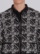Cardigan Jacket With Slashed Tulle Binding In Embroidered Sheer Tweed On Tulle