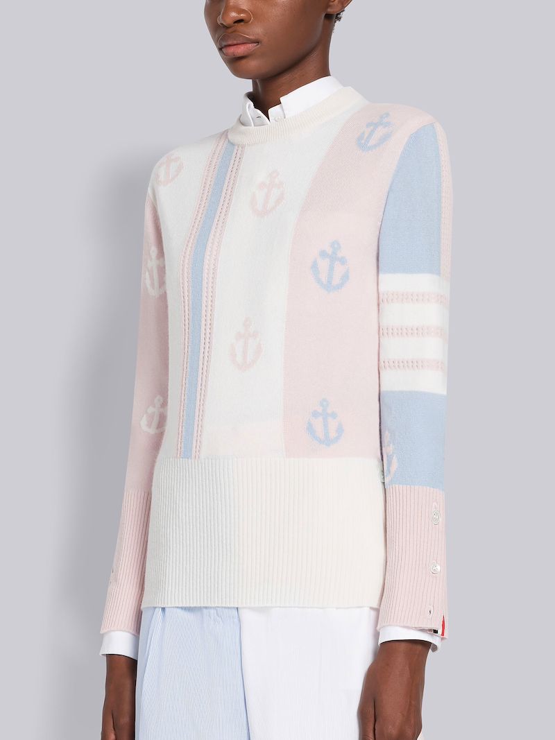 Cashmere Anchor Pointelle 4-Bar Pullover