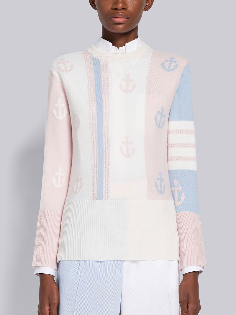 Cashmere Anchor Pointelle 4-Bar Pullover